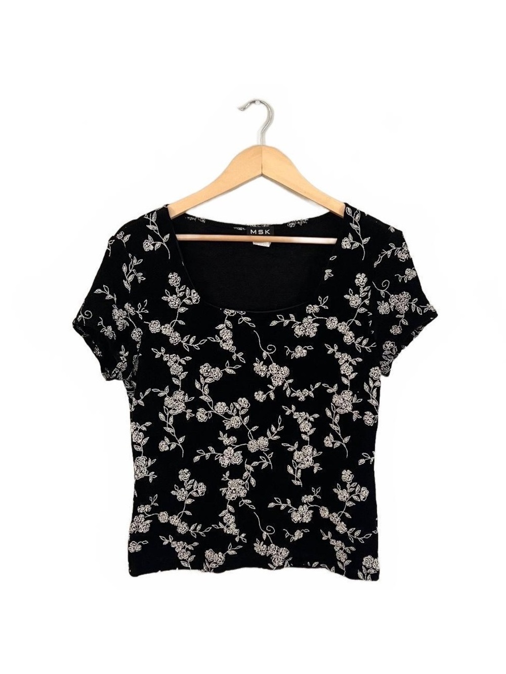 Y2K Black White Floral Texture Embellished Blouse 2000’s Whimsigoth
